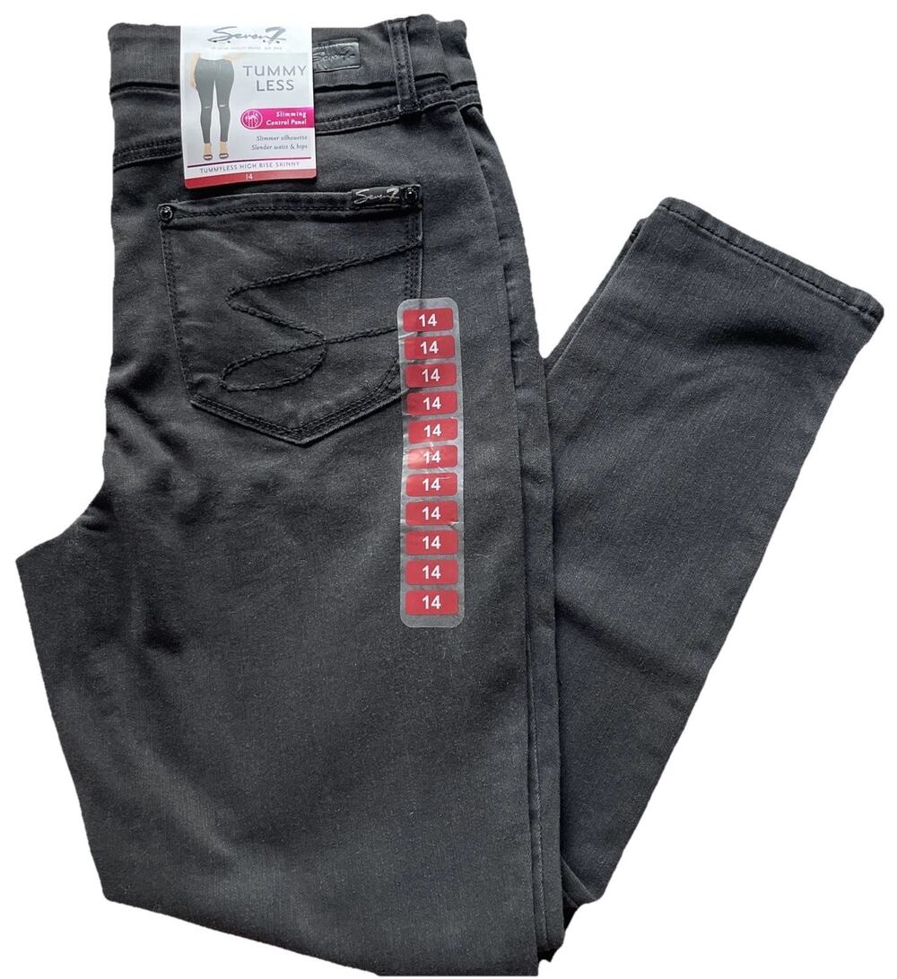 Seven7 TUMMYLESS HIGH RISE SKINNY Slimming Control Panel Black Jeans Size 14 NEW